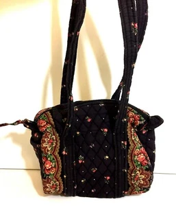 Bolso de Mano Vera Bradley Designs Negro Rosa Vivian con Cremallera Superior Cartera Acolchado - Imagen 1 de 11