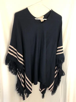 Brooks Brothers  Poncho Sweater navy blue pink striped wool cotton One Sz Preppy - Image 1 of 4
