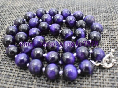 Colar de contas de pedra preciosa redonda olho de tigre roxo natural 8 mm 20" AAA++ - Imagem 1 de 4