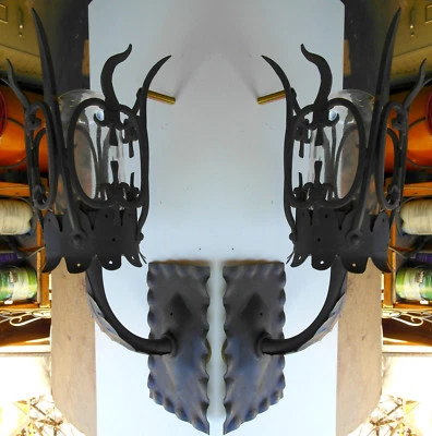 PAR DE LÁMPARAS APLIQUES DE PARED ESTILO AÑOS 20 EXTERIOR HIERRO FORJADO RENACIMIENTO ESPAÑOL Foto 1 de 4