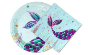 WERNNSAI Mermaid Plates and Napkins Set - Serves 50 Guests 100 PCS, Birthday - Picture 1 of 3