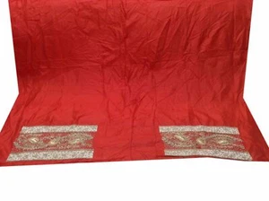VINTAGE PURE SILK FLORAL HAND EMBROIDED RED FABRIC CRAFT BLOUSE PIECE B-47 - Picture 1 of 7