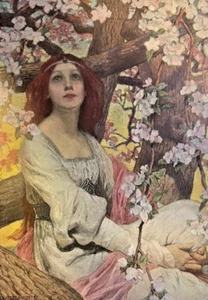 1910 Vintage Magazine Illustration Victorian Woman in Woods by Charles Winter - Picture 1 of 2