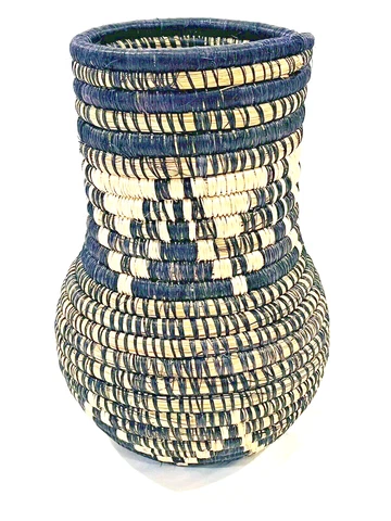 Southwestern Hand Woven Coiled Canister Vase Basket  Black Cream Geometric Boho Cover