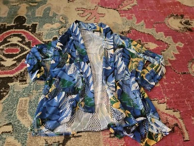 Mujer Azul Malla Abrigo Chaqueta Floral M Slinky Marca Ropa de Crucero Vacaciones Brillante Foto 1 de 4