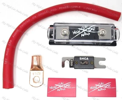 SKY HIGH CAR AUDIO SKY HIGH 300 AMP ANL Fuse Holder BATTERY INSTALL KIT 0 GAUGE 1 FT CCA RED