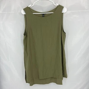 Eileen Fisher Women M 100% Silk Blouse Sleeveless Boat Neck Lightweight Green - Picture 1 of 8