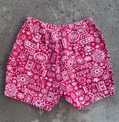 Vintage 70s Red Womens Red Bandana Cotton Shorts Kmart 14 - Image 1 of 4