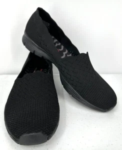 Sketchers Womens Skimmer Memory Foam Slip On Shoe Size 8.5M Black Woven Floral - Picture 1 of 12