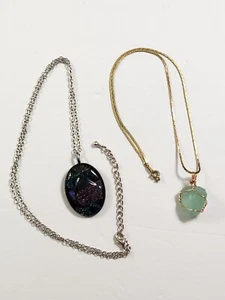 Lot of 2 Pendant Necklaces Dichroic Glass & Raw Jade Celestial Fantasy Magic - Picture 1 of 8