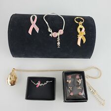 Avon Breast Cancer Lot Pink Ribbon Necklace Pin Earrings Keyring Bracelet Locket
