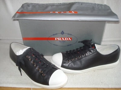 100% AUTH NEW MEN PRADA BLUE LEATHER CAP TOE BOAT SHOE/SNEAKER 9.5/US 10.5 D - Image 1 of 4