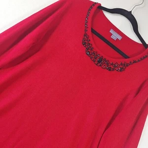 Suéter Para Mujer Laura Scott Grande Rojo Escote Redondo Adornado Con Cuentas Vacaciones - Imagen 1 de 10