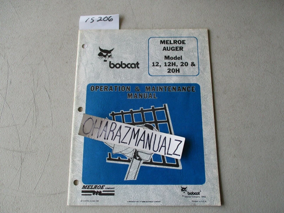 CR 1992 BOBCAT MELROSE BARRENA 12 12H 20 manual de operación y mantenimiento Foto 1 de 1