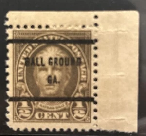 Ball Ground, Georgia Type 61 Precancel On A 1/2 Cent Stamp Nathan Hale - Picture 1 of 1