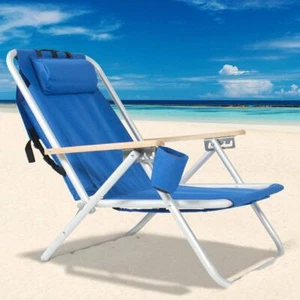 Backpack Beach Chair, Folding Camping Chair Beach Lounge Chair With Cup Holder - Picture 1 of 8