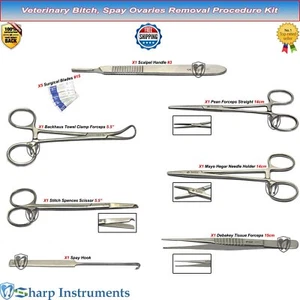 Bitch Spay Ovaries Removal Kit Veterinary Forceps Canine Dissection Scissor Set - Picture 1 of 12