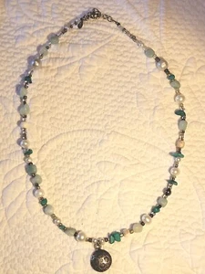 Collar pájaro peyote. Con perlas, cadena de cuentas turquesa, plata y cristal. - Imagen 1 de 7