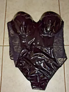 Victoria's Secret Black Faux Patent Leather & Lace Strapless Bodysuit XL - Picture 1 of 3