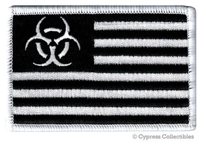 BIOHAZARD SYMBOL FLAG PATCH - NEGRO - ZOMBIE APOCALYPSE bordado hierro-on USA - Imagen 1 de 1