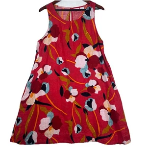 Vestido recto Sigrid Olsen rojo floral sin mangas 100 % lino con bolsillos talla grande - Imagen 1 de 9