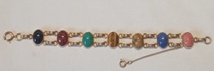 Brazalete de escarabajo de piedras preciosas multicolores relleno de oro 1/20 12KT con cadena de seguridad - Imagen 1 de 7