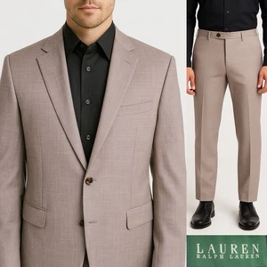 Ralph Lauren Mens 2-Pcs Suit Solid Light Brown Jacket Sz 42R 34Wx27L Pants Wool - Picture 1 of 18