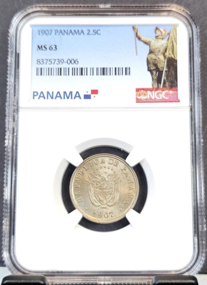 1907 PANAMA SILVER 2.5 CENTESIMOS NGC MS 63 RARE BEAUTIFUL MINT STATE - Image 1 of 3