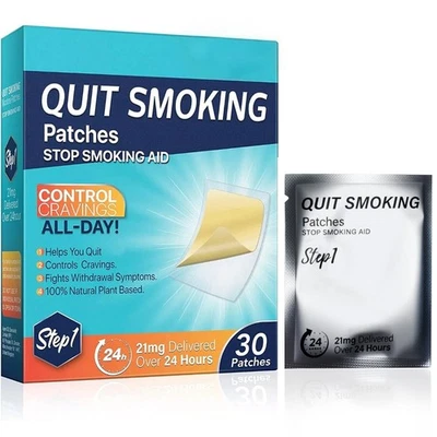 Quit Smoking Nicotine Patches, 30 Patches, 21mg Step 1 Stop Smoking Aids Patches - Image 1 of 4