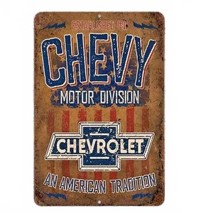 Letrero de motor Chevrolet Chevy aluminio metal 8"x12" garaje hombre cueva rústico retro - Imagen 1 de 1