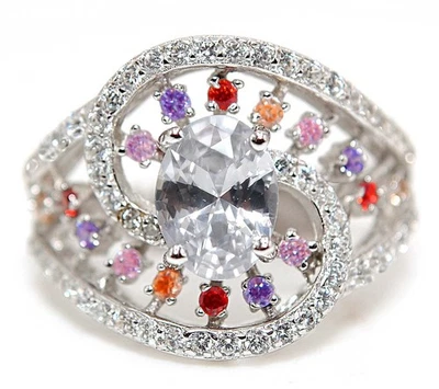 Anillo de plata esterlina 925 con zafiro y topacio tratados de 3 quilates talla 6 MM2-1 Foto 1 de 3