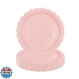 50 Pcs Pink Paper Plates 7 Inch, Scalloped Paper Plates Disposable Cake Desse - Picture 1 of 5