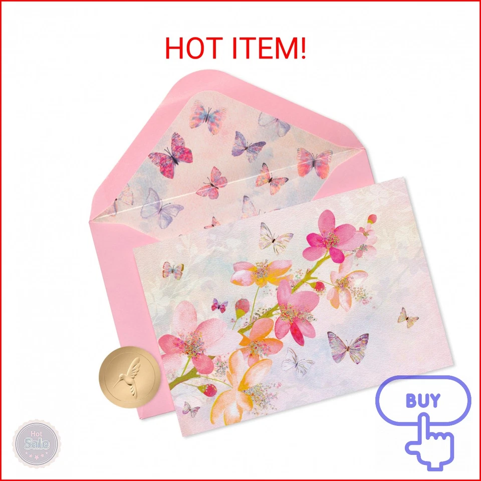 Papyrus Scattered Blossoms Boxed Blank Note Cards With Glitter 12 Count