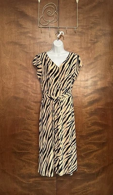 Vestido camisero Talbots Striking Zebra midi otoño para mujer 12 tostado y negro a rayas con cinturón Foto 1 de 4