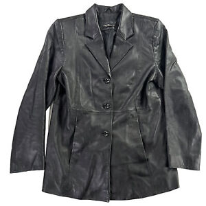 Valerie Women Black Leather Grunge Punk Rock Blazer Over Coat Jacket-MED-4709