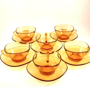 Vereco Franc 6-Person Tea Set in Amber Glass - 1970s Modernist Design. - Picture 1 of 3