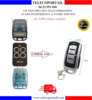 TELECOPORTAIL TELECOMMANDE COPIEUSE ADYX TE4433H, BRAVO BLEUE, NOIRE, TX4, ECHO TX4