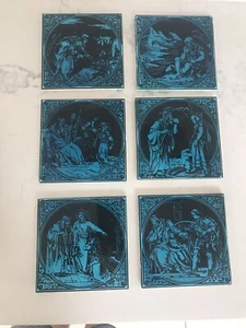 Antique Minton Hollins Tiles - Set of 6 'Biblical Scenes' Series RARE! - Picture 1 of 15