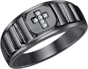 1Ct Round Cut Diamond Cross Wedding Men's Pinky Ring Black Gold Finish - Picture 1 of 3