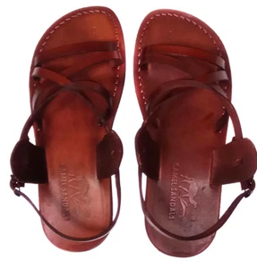 Braune Leder Römer Gladiator Jesus Sandalen Riemchen Handarbeit Größe UK 4-15 EU 36-50 - Bild 1 von 4