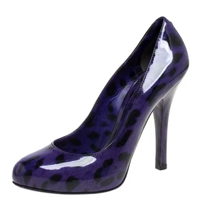 Dolce Gabbana PurpleBlack Leopard Print Patent Leather Platform Pumps Size 375 - Picture 1 of 8