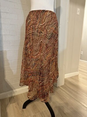 VTG 90s Fashion Bug Artsy Boho Asymmetrical Slip Maxi Skirt Fairy Tan M - Image 1 of 4