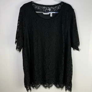 Isaac mizrahi live Black Lace blouse Top 3X goth grunge vacation whimsigoth - Picture 1 of 7