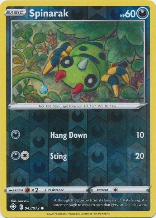 Reverese Holo Spinarak Common 043/072 Shining Fates Pokemon TCG - Image 1 of 1