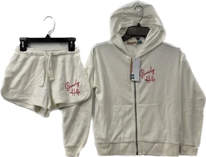 Vintage Havana Terry Zip Hoodie And Short Girls Size M 10-12 White Beverly Hills - Picture 1 of 19