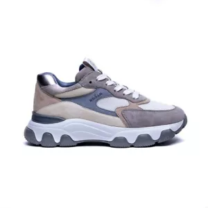 Hogan Women's Hyperactive Sneakers in Grey & Beige Suede Leather Size EU 37 - Picture 1 of 5