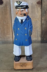 Folk Art Wood Hand Carved Painted Nautical Boat Ship Captain Figure 8.5" Vintage - Picture 1 of 7