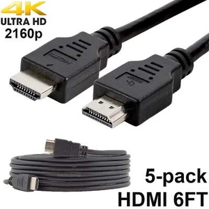 Pack of 5 Digital High-Speed 1.4 HDMI Cables PVC 2160p Black Cord (6 feet) - Picture 1 of 5