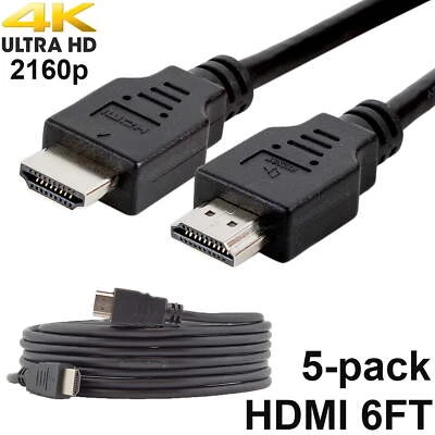 Pack of 5 Digital High-Speed 1.4 HDMI Cables PVC 2160p Black Cord (6 feet) - Image 1 of 4
