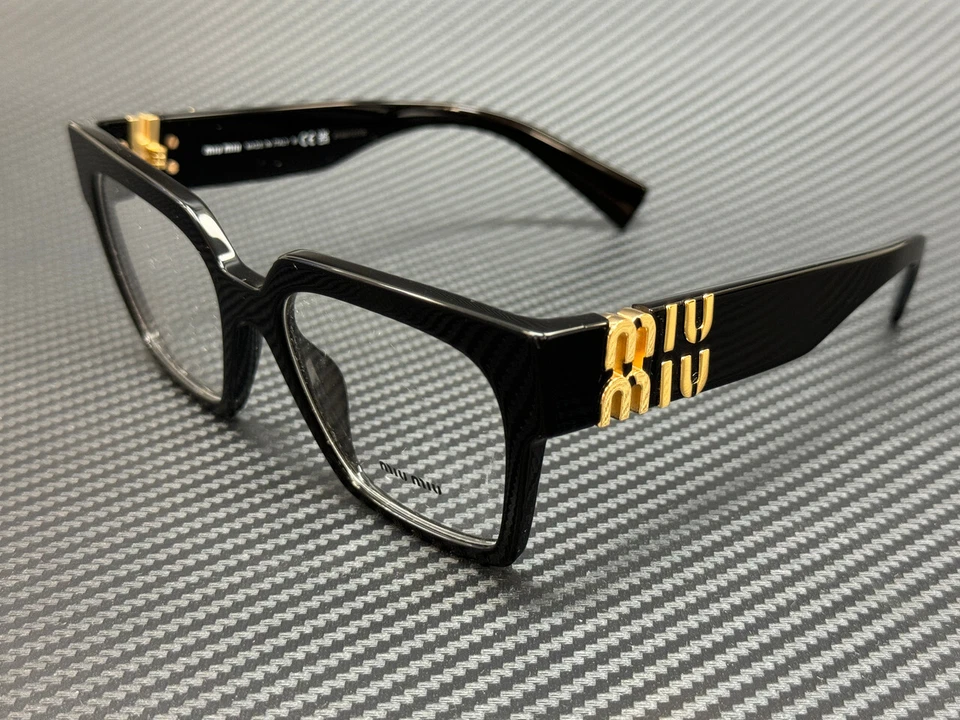 MIU MIU MU 04UV Black Gold 1AB-1O1 Women Square Eyeglasses Rxable AUTHENTIC